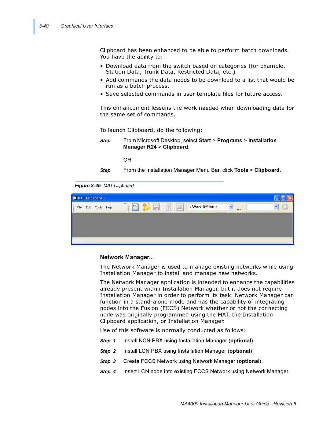 NEC MA400 manual Network Manager, 45MAT Clipboard 