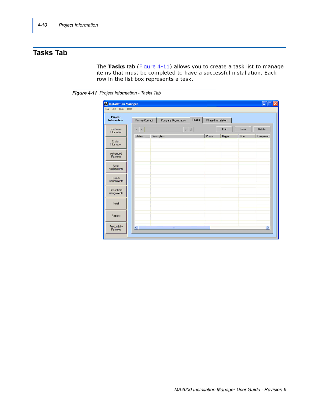 NEC MA400 manual Tasks Tab 