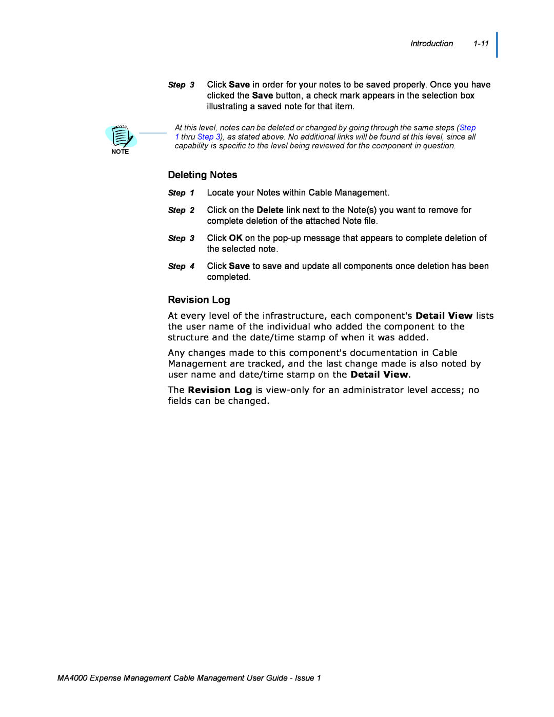 NEC MA4000 manual Deleting Notes, Revision Log 
