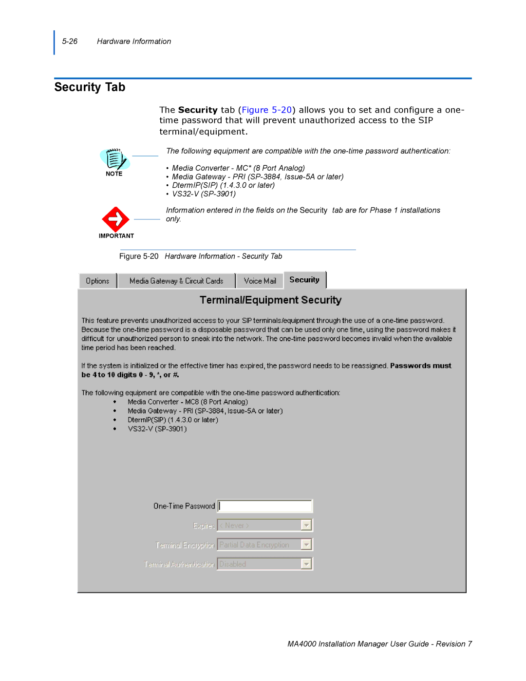 NEC MA4000 manual Security Tab 