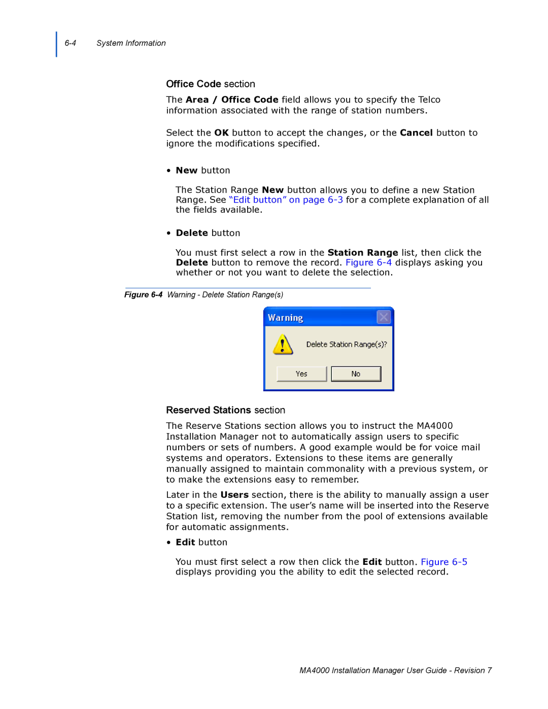 NEC MA4000 manual Office Code section, Reserved Stations section 