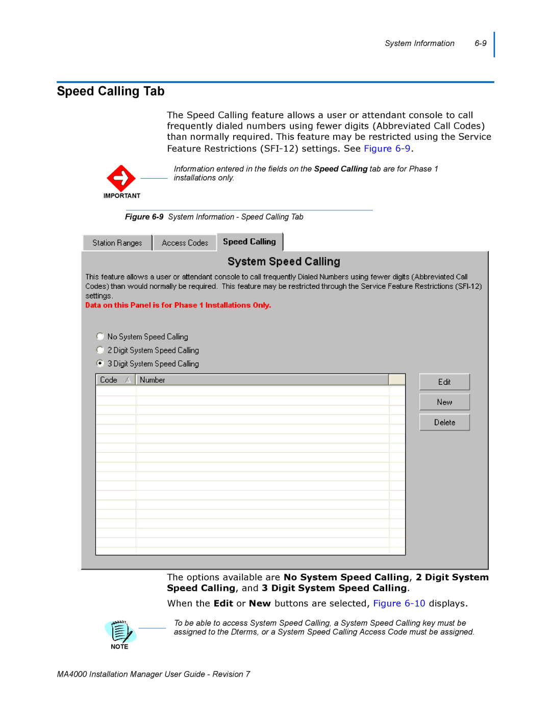 NEC MA4000 manual Speed Calling Tab, Feature Restrictions SFI-12 settings. See Figure 