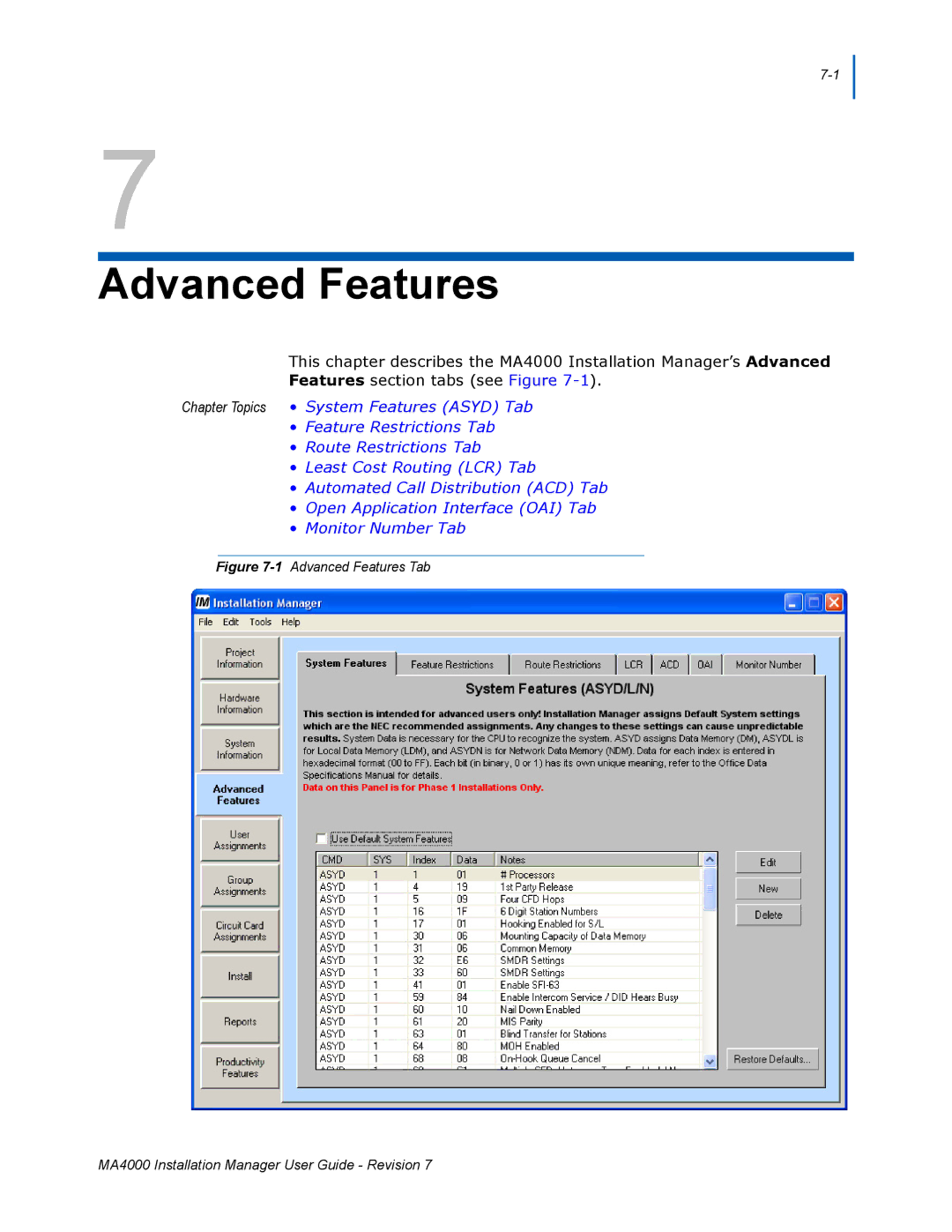 NEC MA4000 manual Advanced Features 