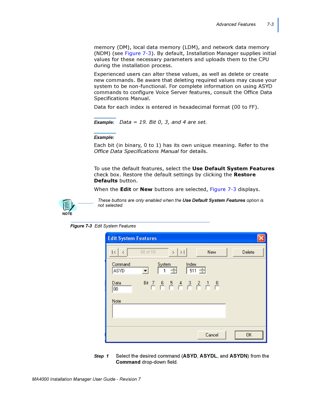 NEC MA4000 manual Example Data = 19. Bit 0, 3, and 4 are set 