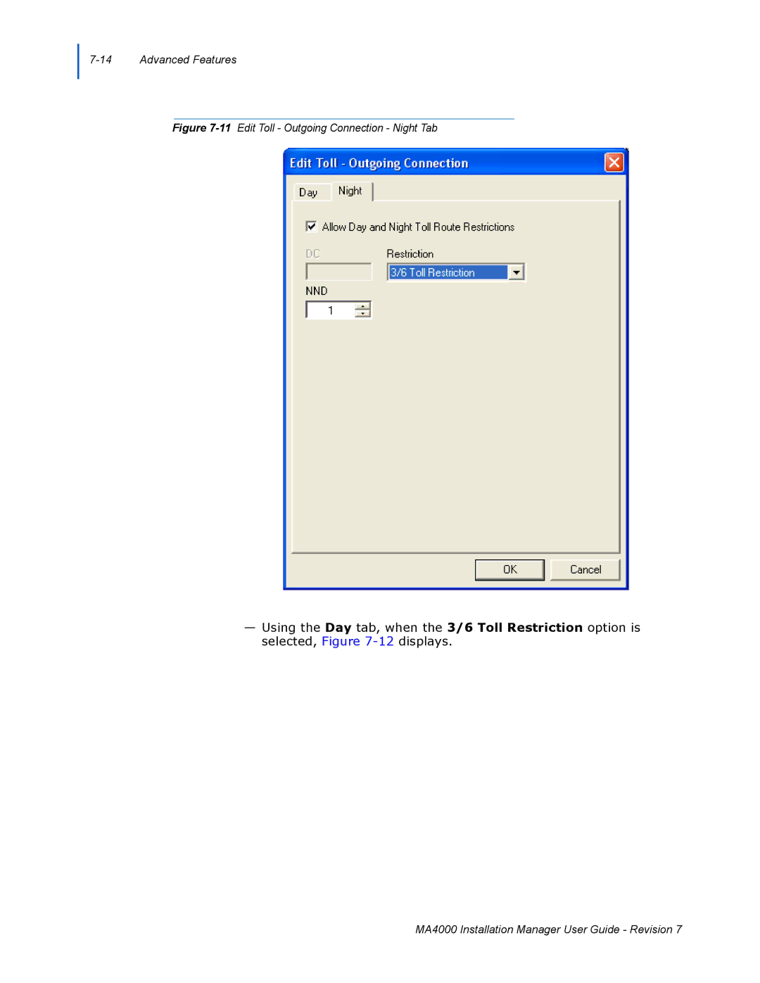 NEC MA4000 manual 11Edit Toll Outgoing Connection Night Tab 