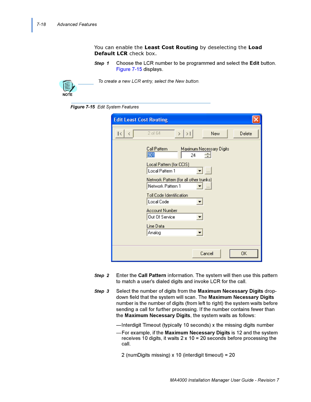 NEC MA4000 manual Default LCR check box, 15Edit System Features 