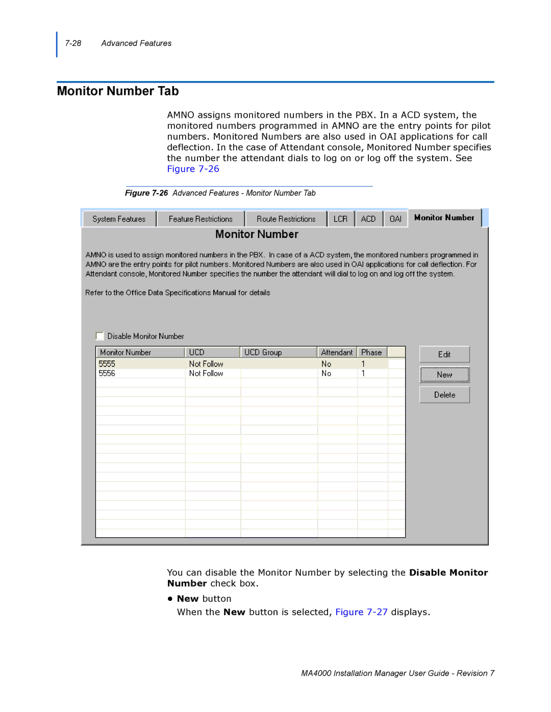 NEC MA4000 manual 26Advanced Features Monitor Number Tab 