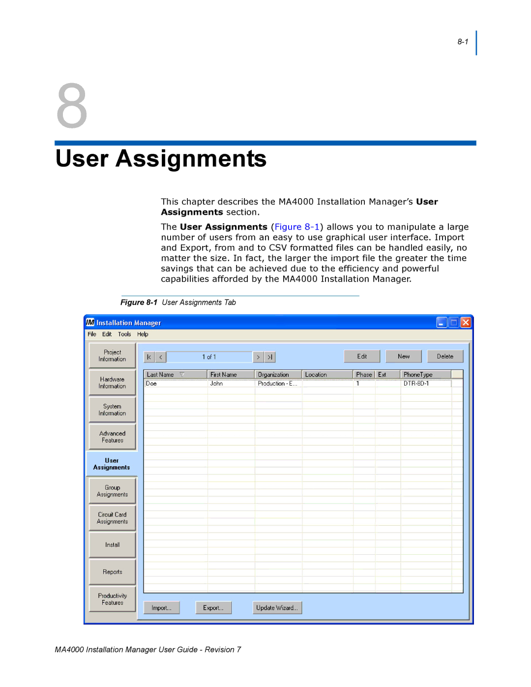 NEC MA4000 manual User Assignments 