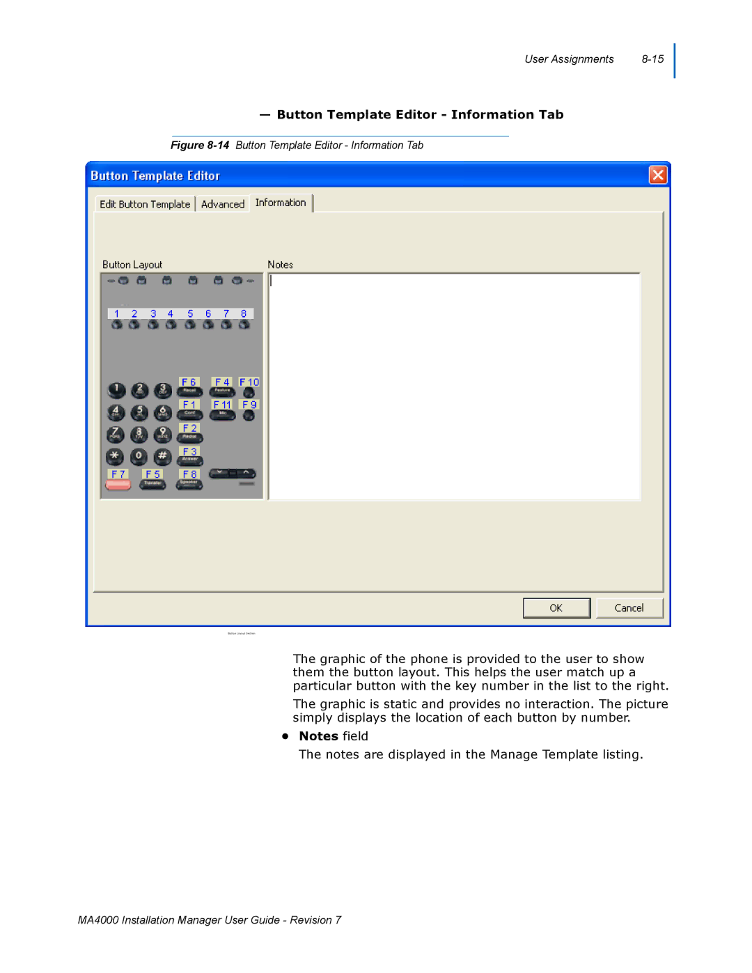 NEC MA4000 manual 14Button Template Editor Information Tab 