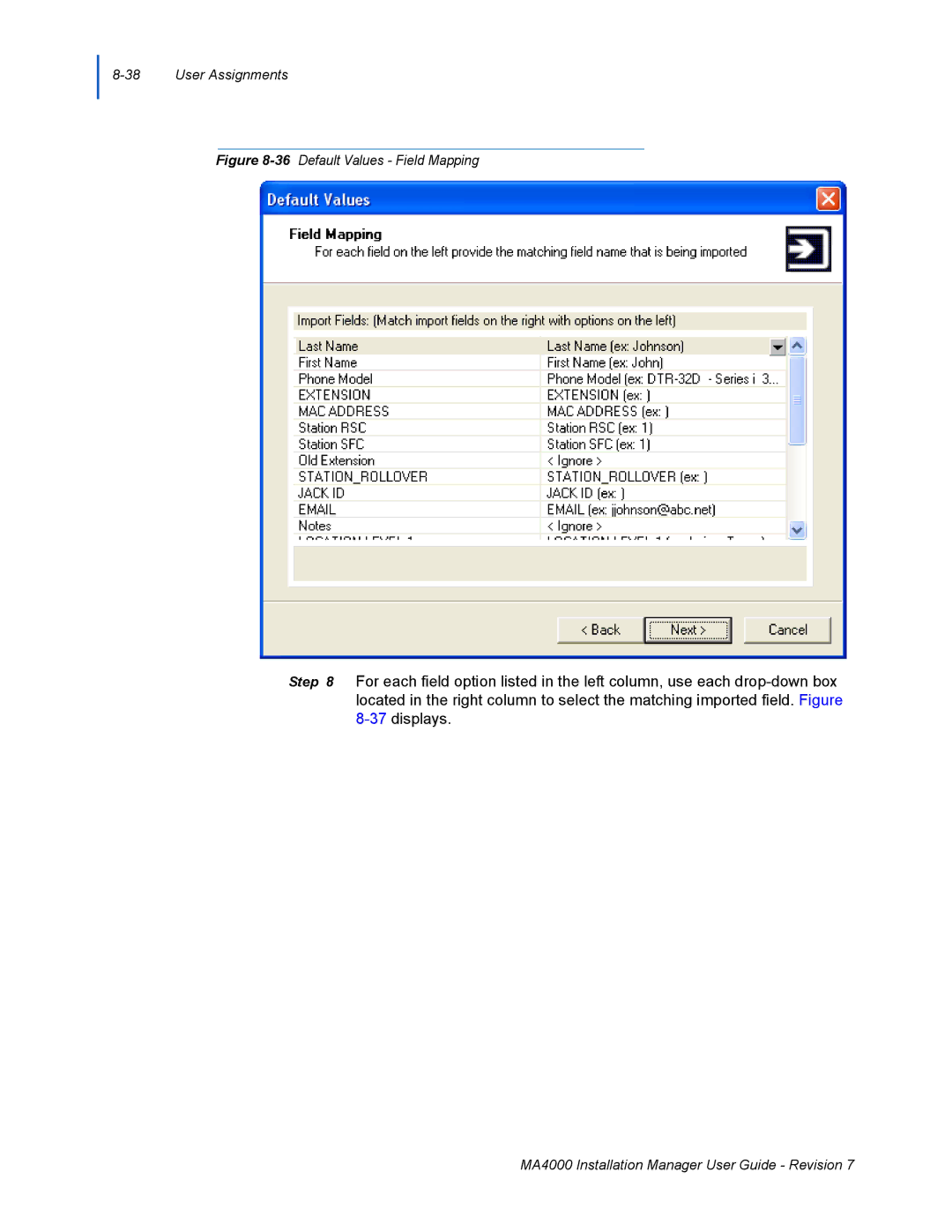 NEC MA4000 manual 36Default Values Field Mapping 