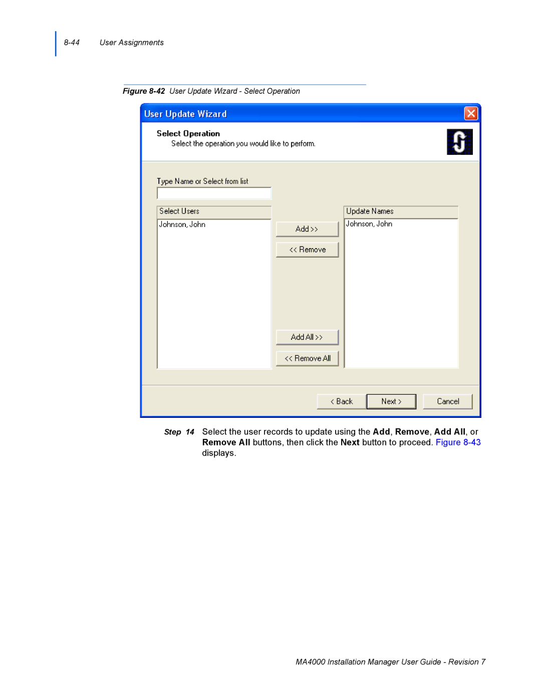 NEC MA4000 manual 42User Update Wizard Select Operation 