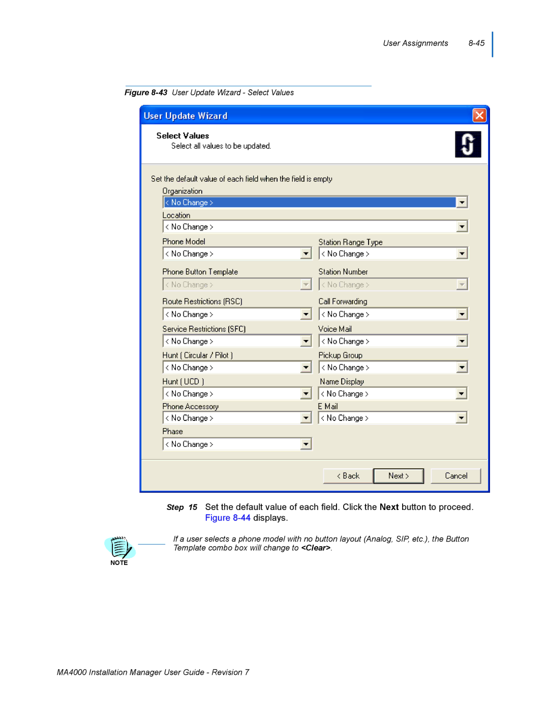 NEC MA4000 manual 43User Update Wizard Select Values 