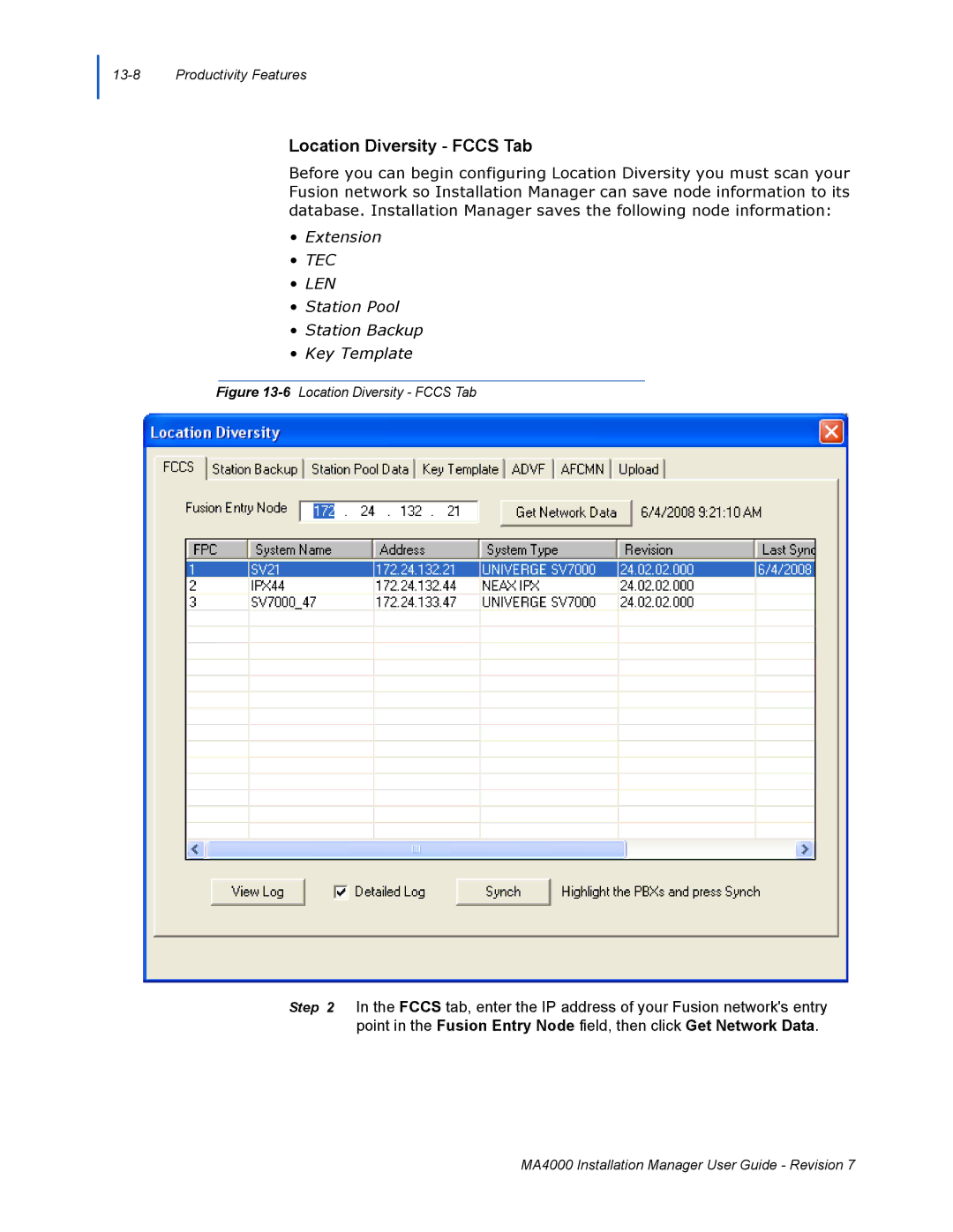 NEC MA4000 manual Location Diversity Fccs Tab, Tec Len 