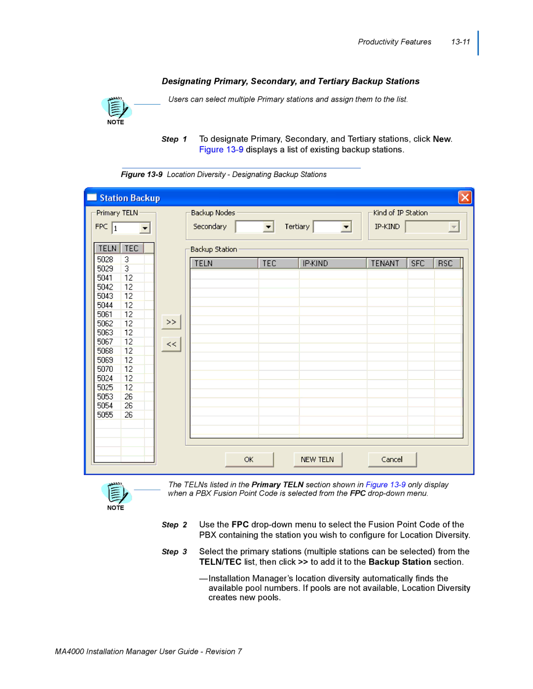 NEC MA4000 manual Designating Primary, Secondary, and Tertiary Backup Stations 