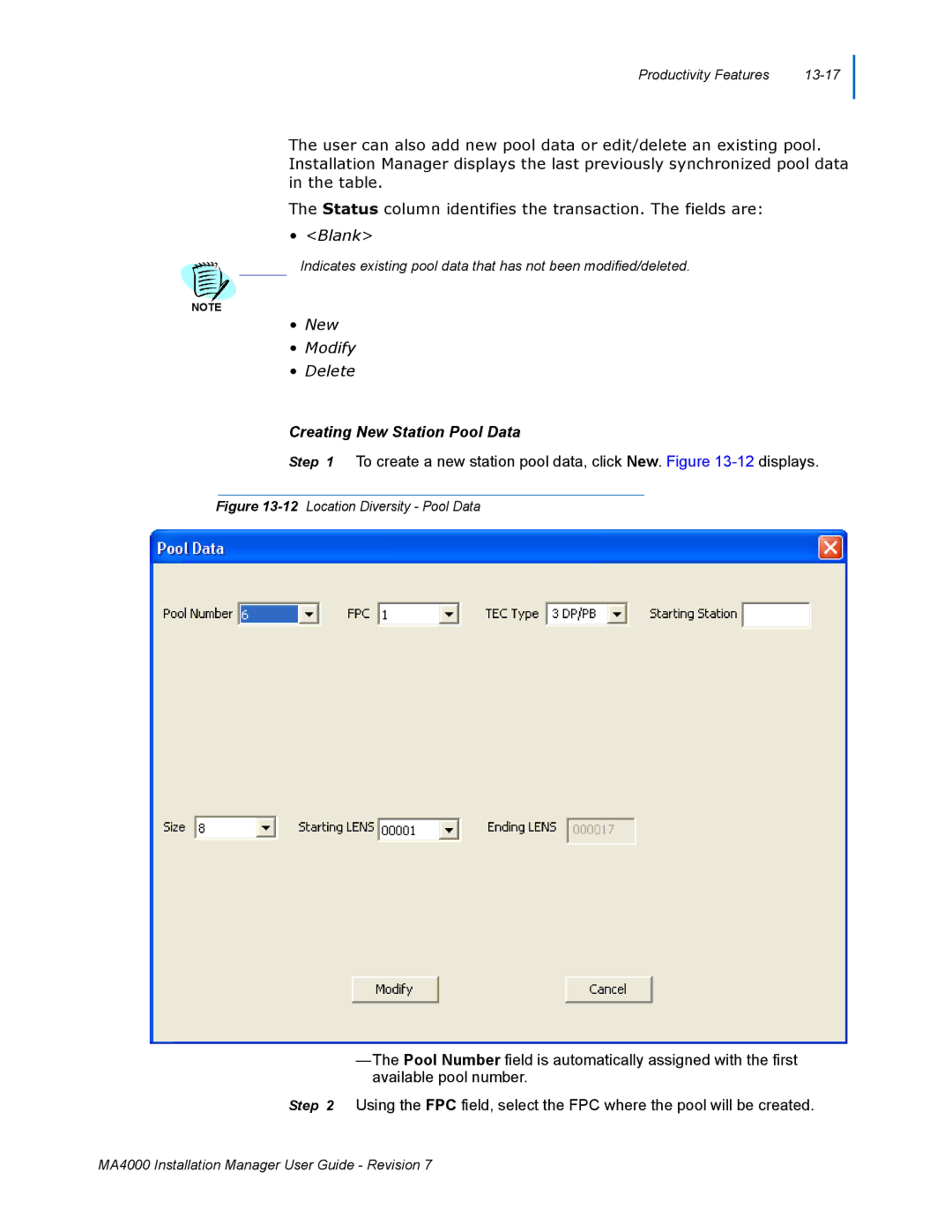 NEC MA4000 manual Creating New Station Pool Data 