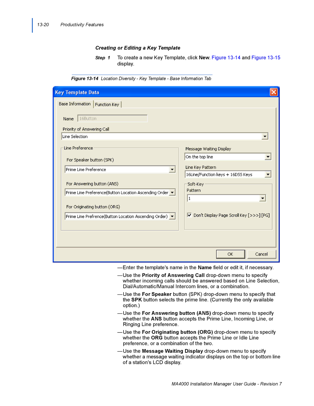 NEC MA4000 manual Creating or Editing a Key Template 