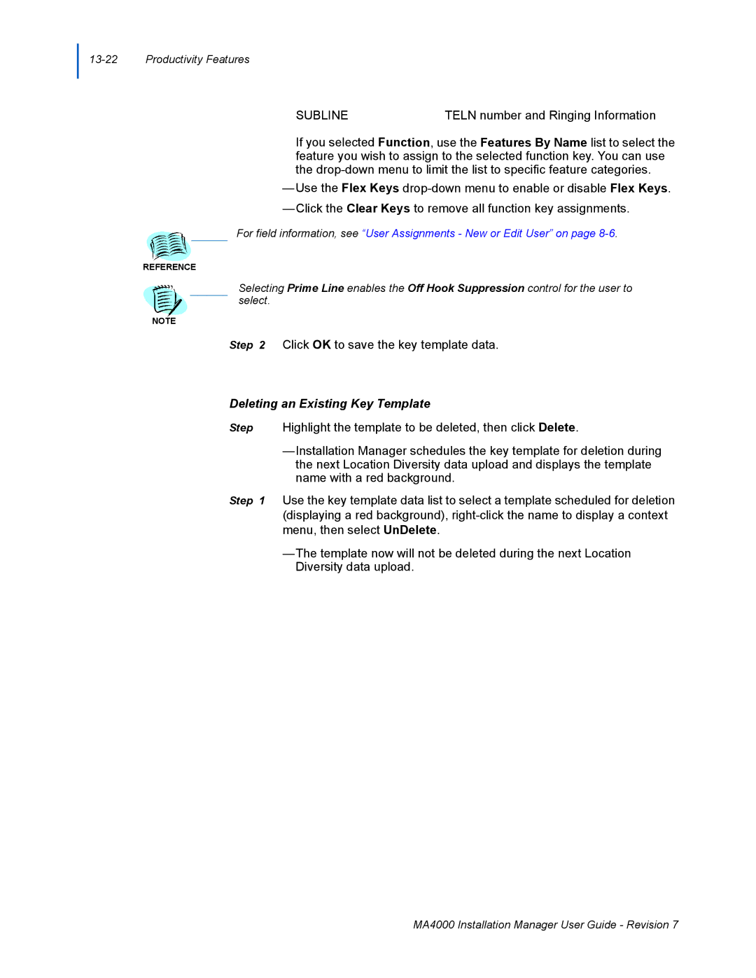 NEC MA4000 manual Deleting an Existing Key Template 