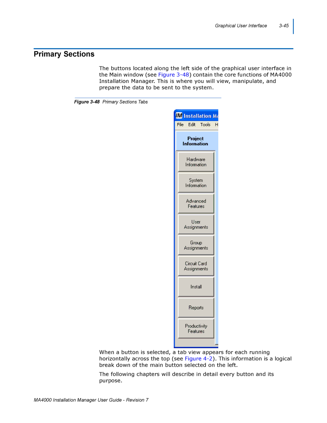 NEC MA4000 manual 48Primary Sections Tabs 