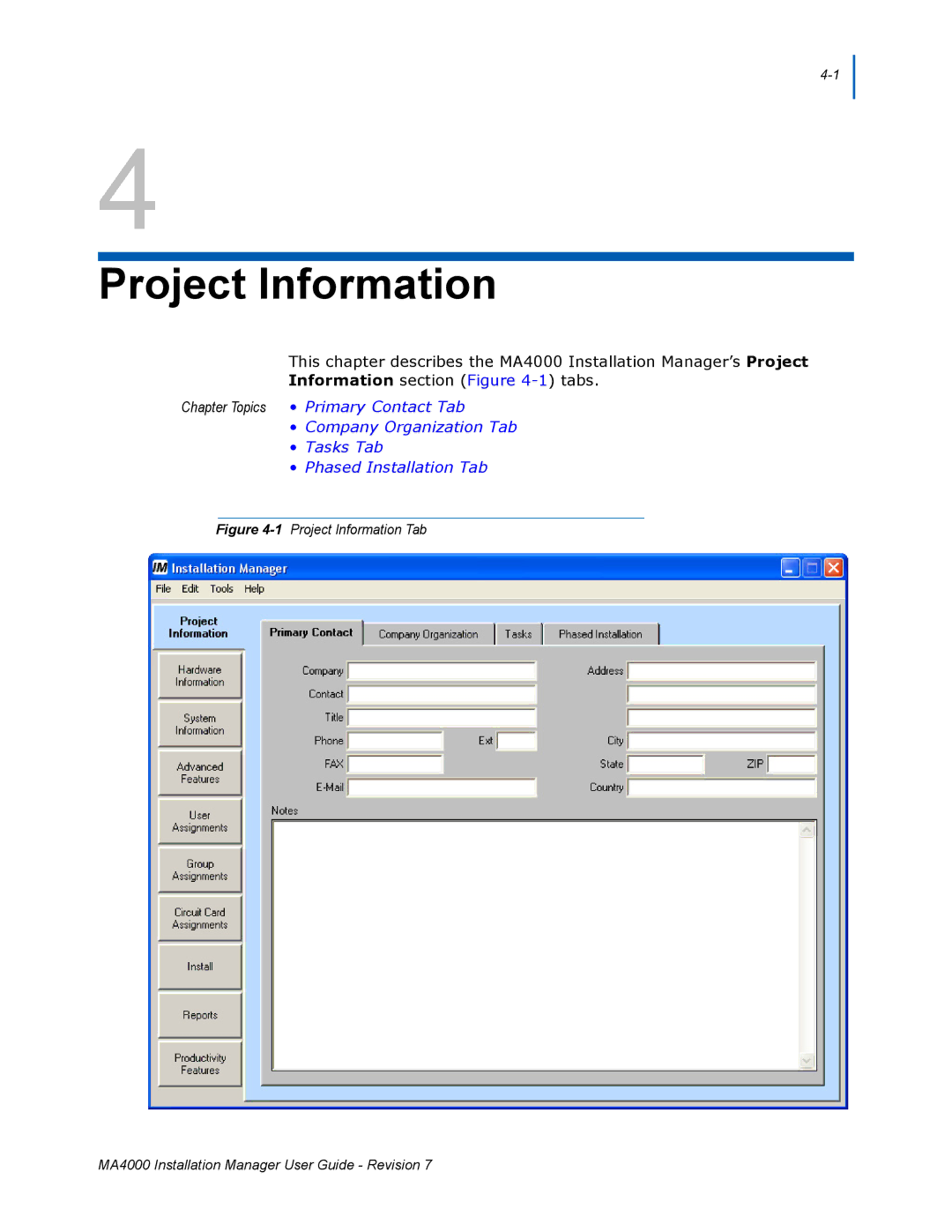 NEC MA4000 manual Project Information 