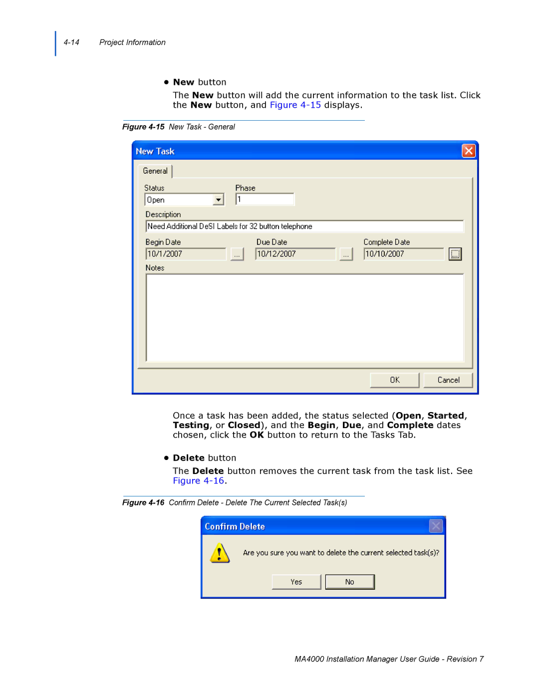 NEC MA4000 manual 15New Task General 