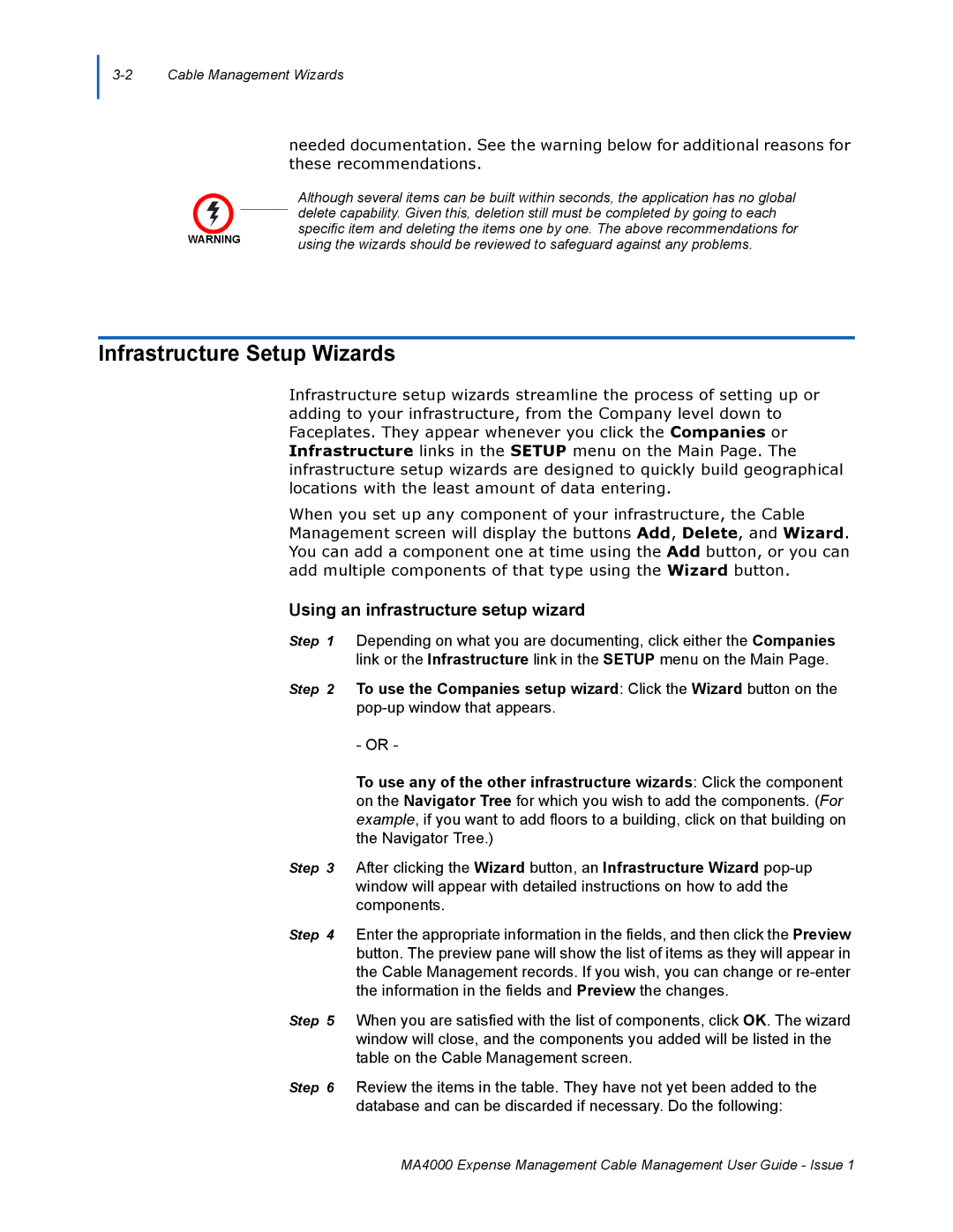 NEC MA4000 manual Infrastructure Setup Wizards, Using an infrastructure setup wizard 