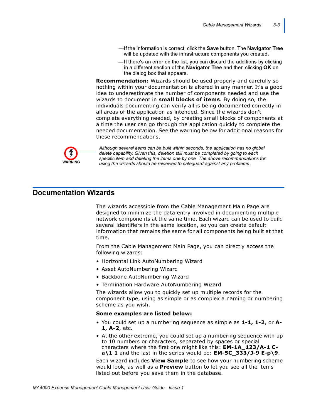 NEC MA4000 manual Documentation Wizards, Some examples are listed below 