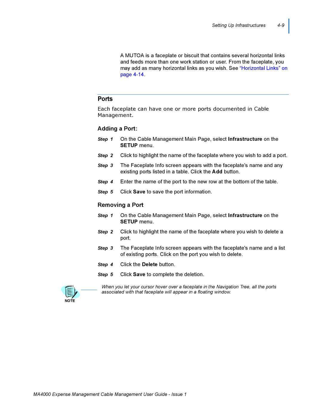 NEC MA4000 manual Ports, Adding a Port, Removing a Port 