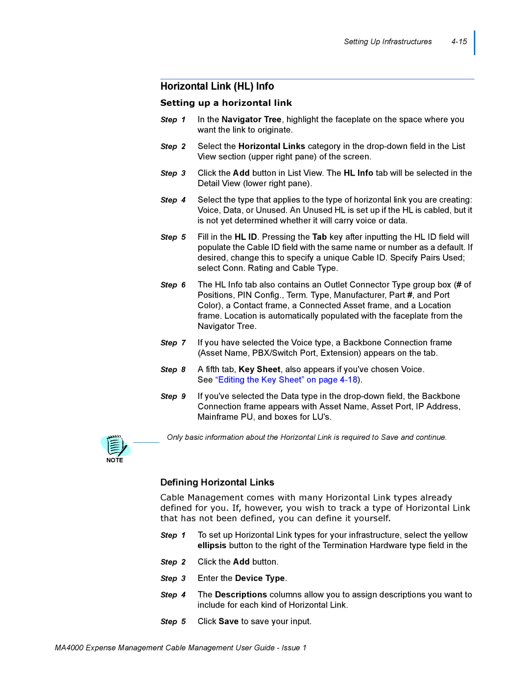 NEC MA4000 manual Horizontal Link HL Info, Defining Horizontal Links, Setting up a horizontal link 
