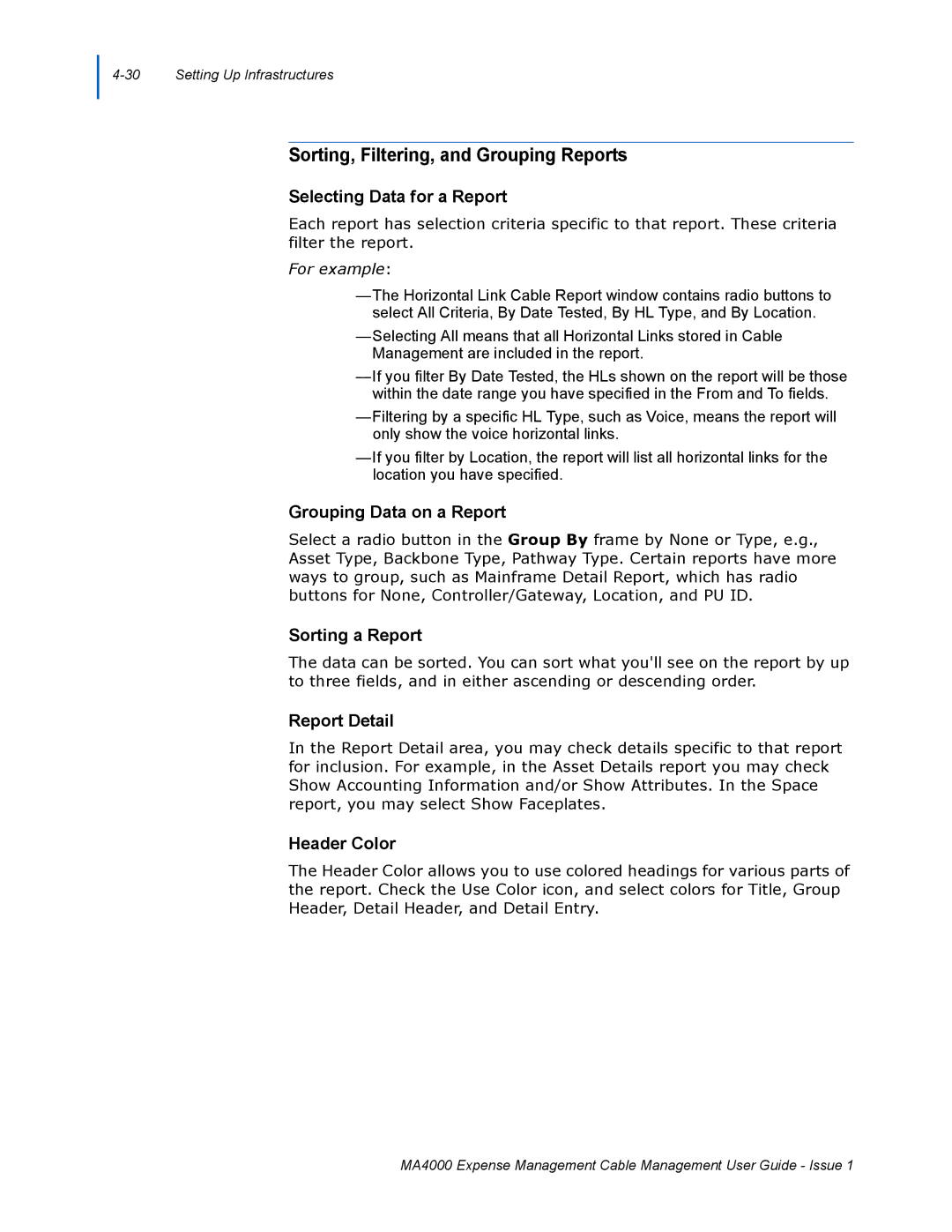 NEC MA4000 manual Sorting, Filtering, and Grouping Reports 