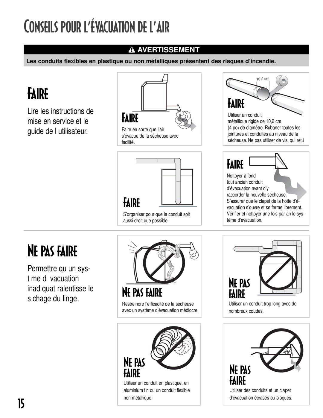 NEC MD-15 warranty Conseils Pour L’ÉVACUATION DE L’AIR, Faire, Ne pas faire 