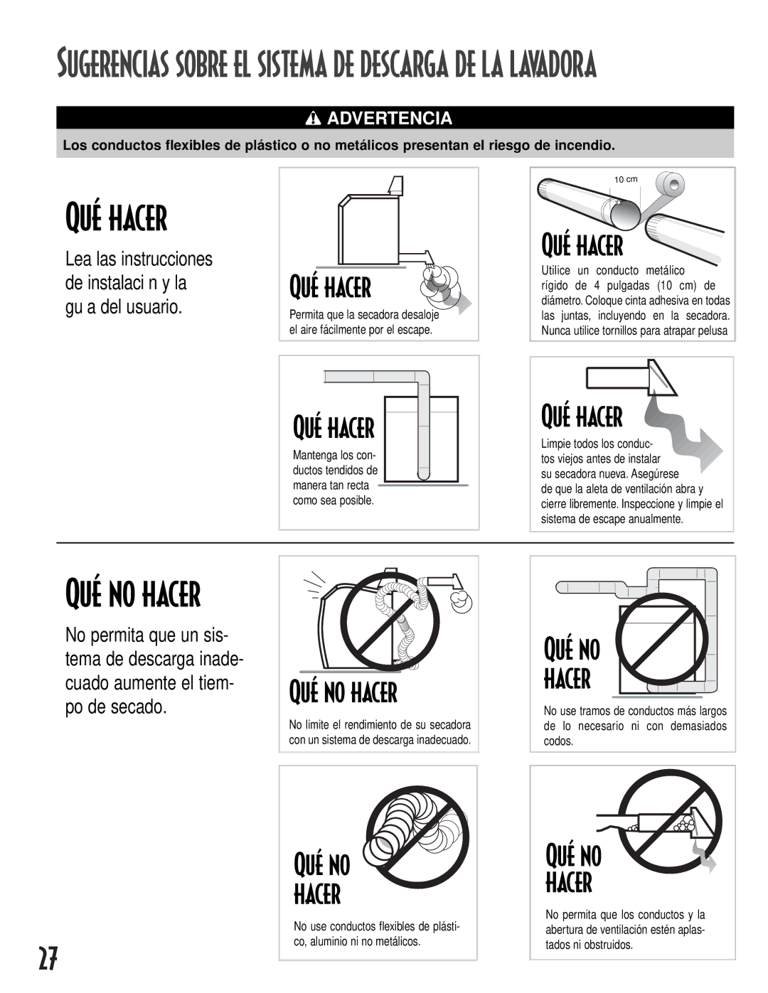 NEC MD-15 warranty Qué hacer, Qué no hacer, Su secadora nueva. Asegúrese 