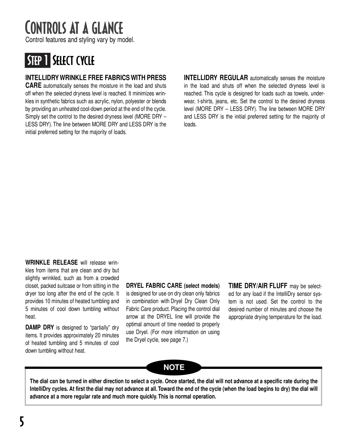 NEC MD-15 warranty Controls at a glance, Select cycle 