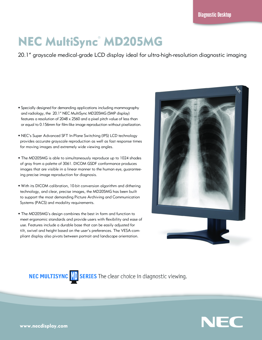 NEC manual NEC MultiSync MD205MG, Diagnostic Desktop 