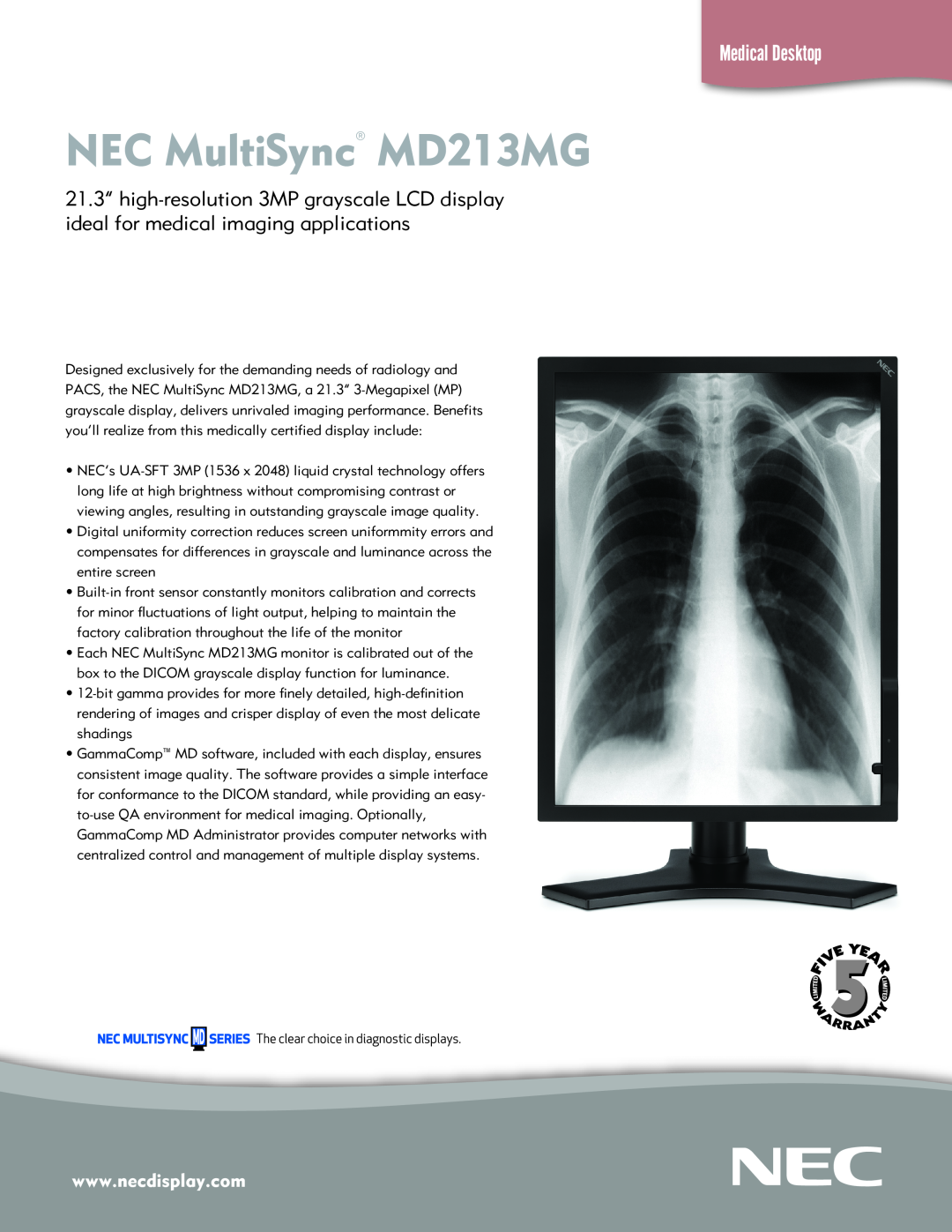 NEC manual NEC MultiSync MD213MG, Medical Desktop 