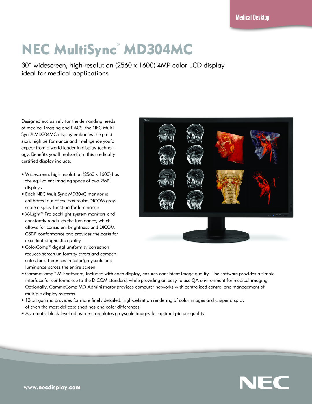 NEC manual NEC MultiSync MD304MC, Medical Desktop 