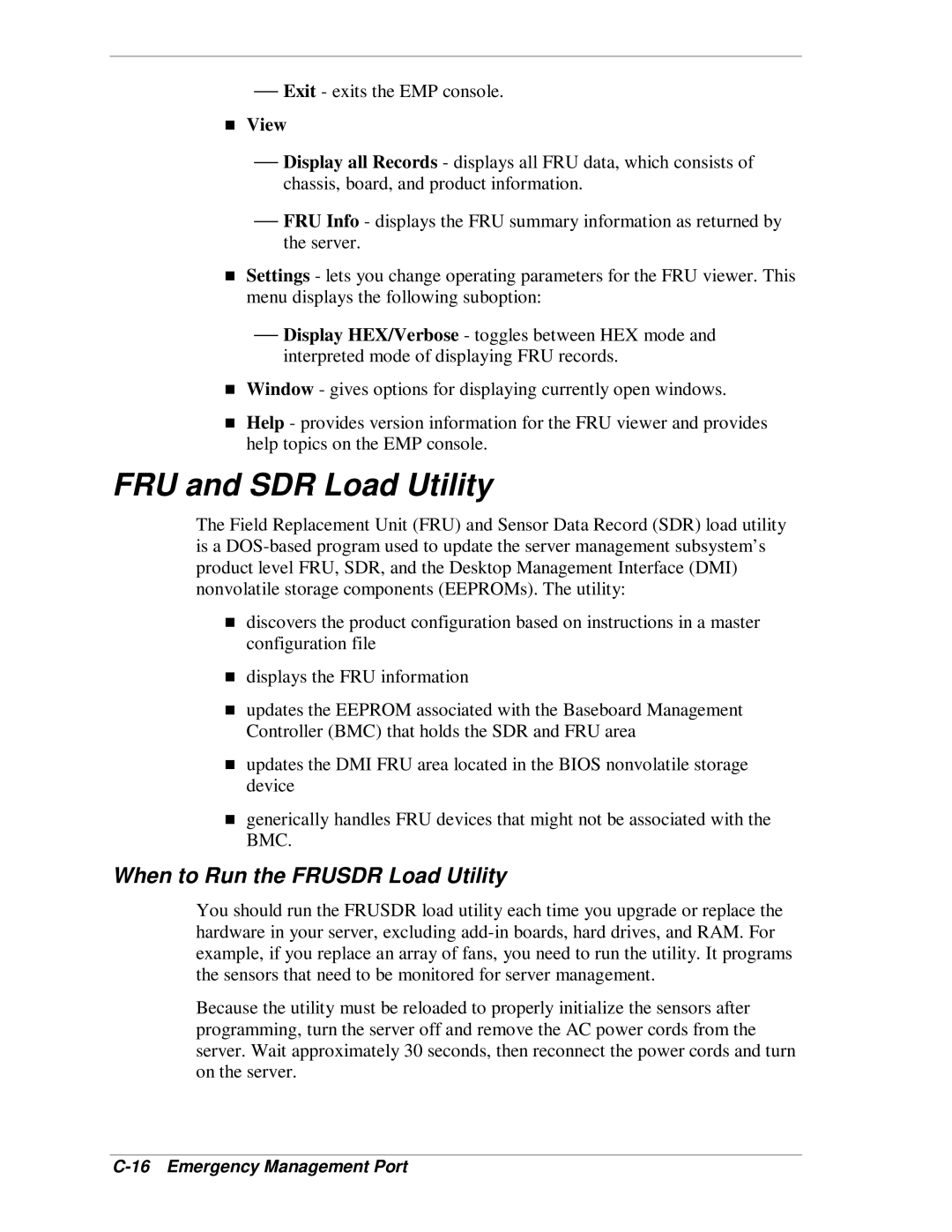 NEC MH4500 manual FRU and SDR Load Utility, When to Run the FRUSDR Load Utility, View 