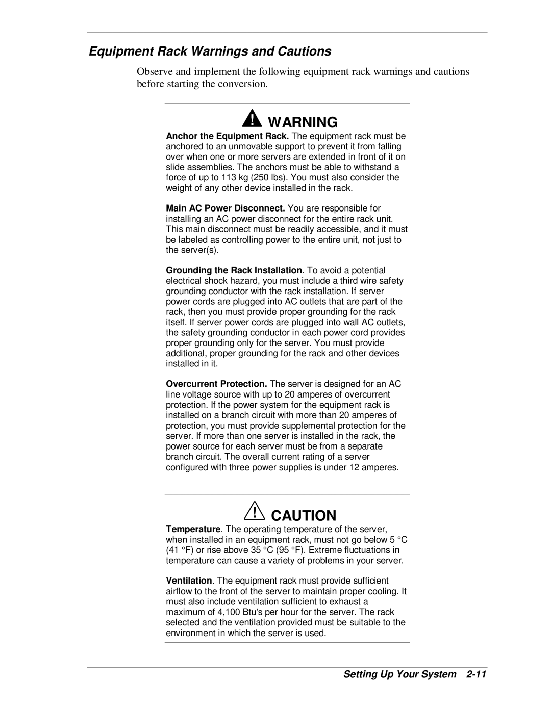 NEC MH4500 manual Equipment Rack Warnings and Cautions, Setting Up Your System 