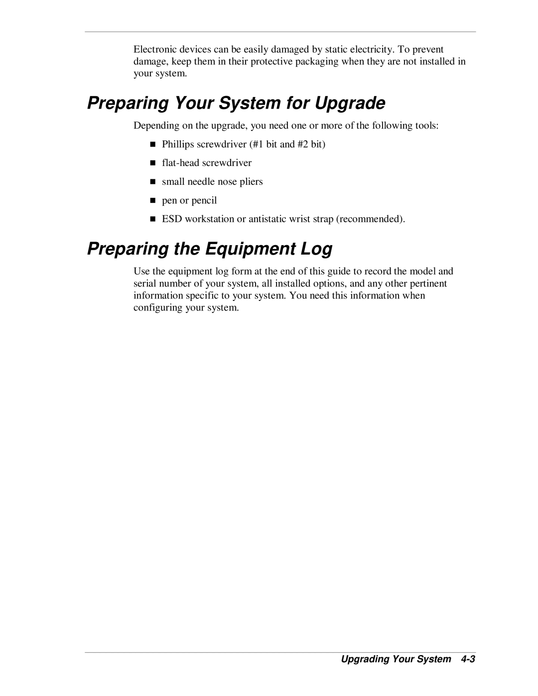 NEC MH4500 manual Preparing Your System for Upgrade, Preparing the Equipment Log 