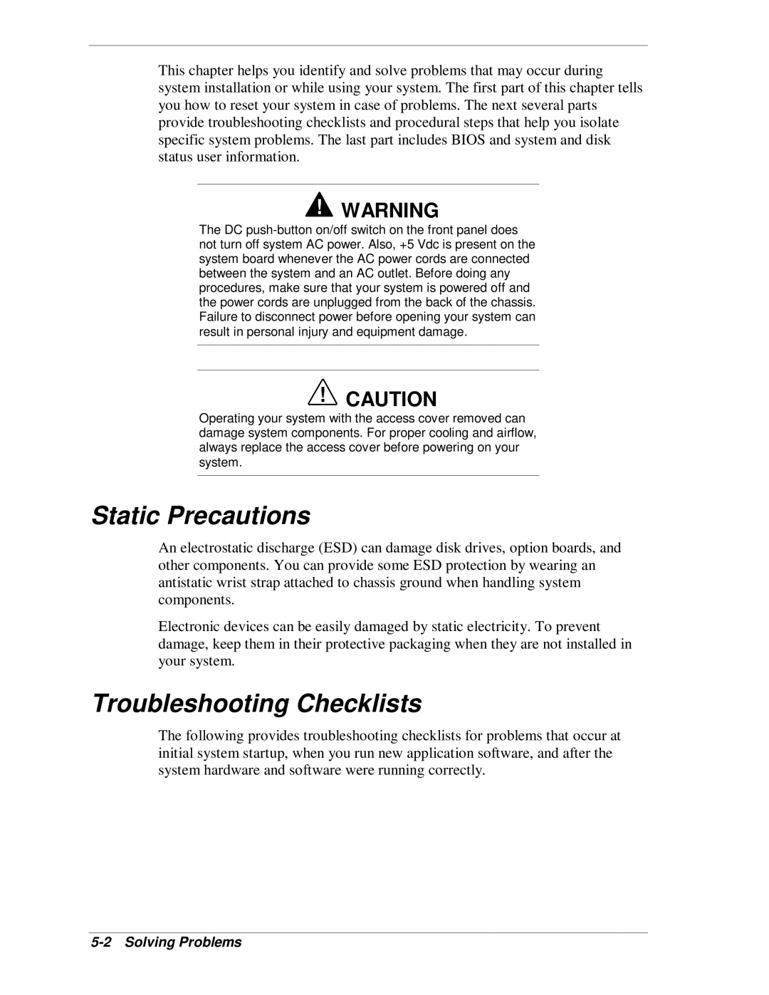 NEC MH4500 manual Static Precautions, Troubleshooting Checklists, Solving Problems 