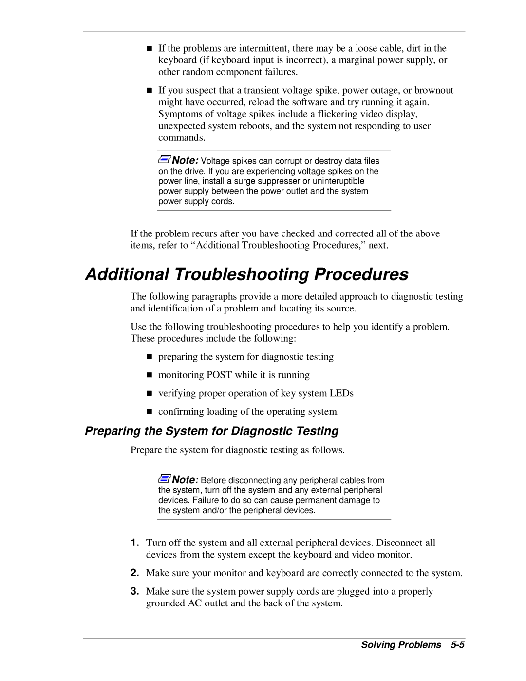 NEC MH4500 manual Additional Troubleshooting Procedures, Preparing the System for Diagnostic Testing 