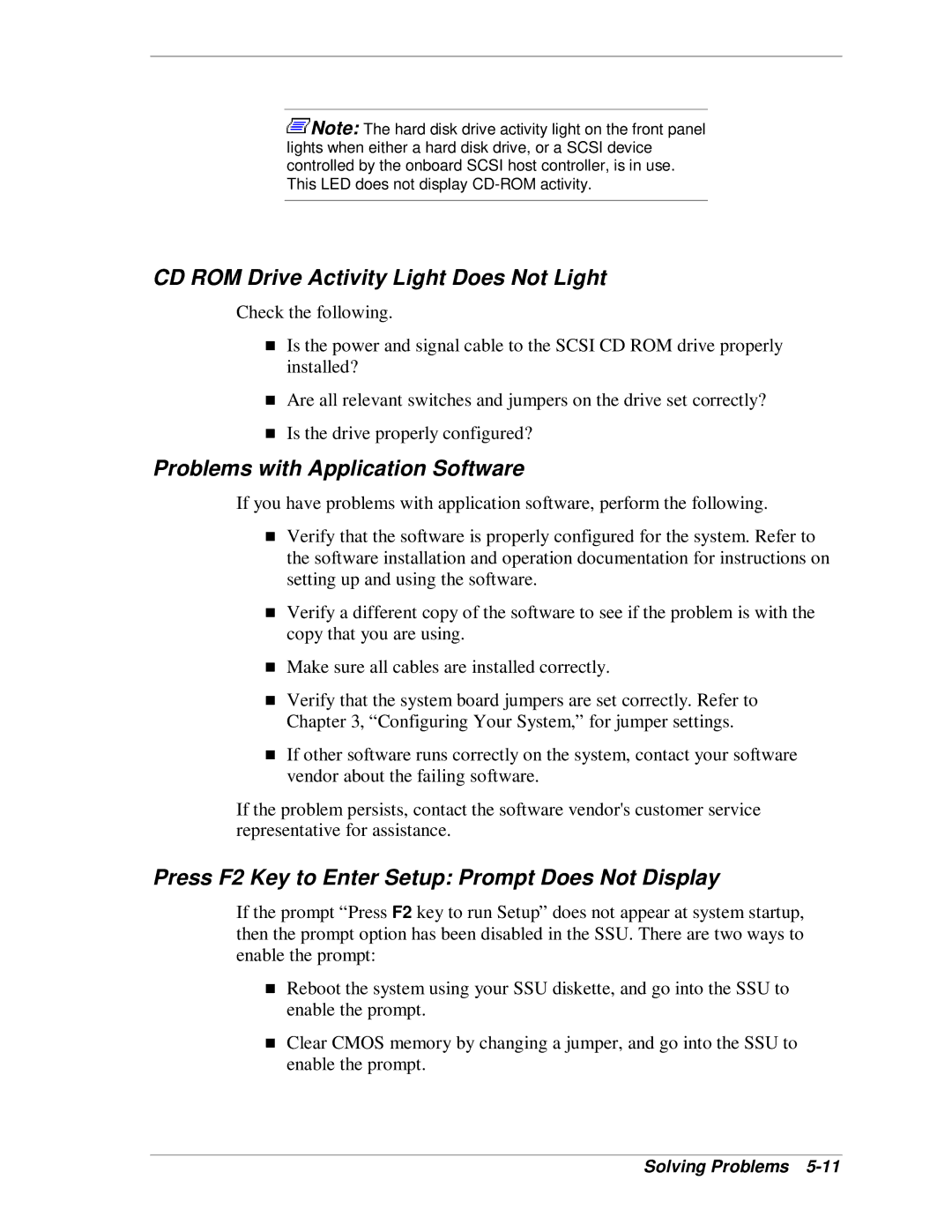 NEC MH4500 manual CD ROM Drive Activity Light Does Not Light, Problems with Application Software 