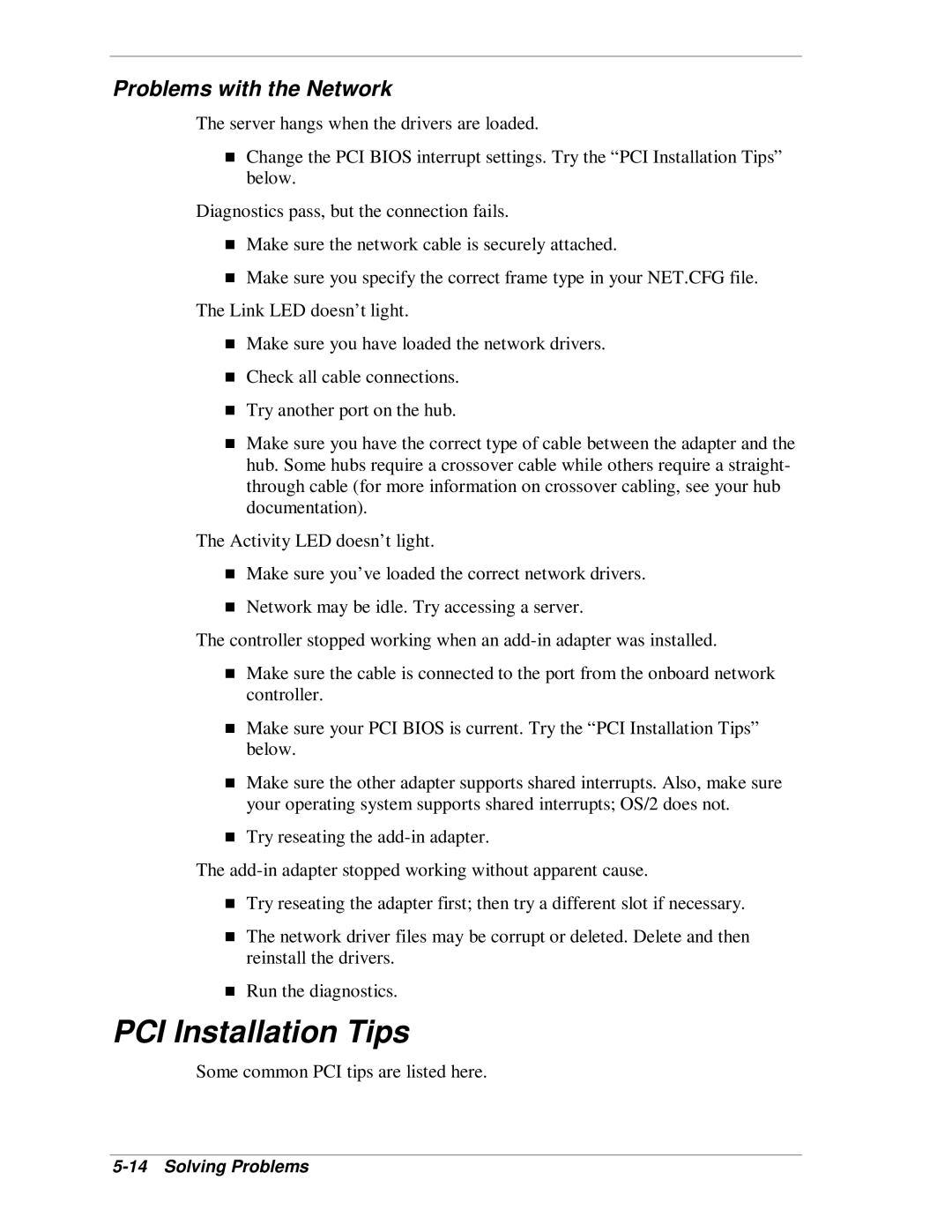 NEC MH4500 manual PCI Installation Tips, Problems with the Network 