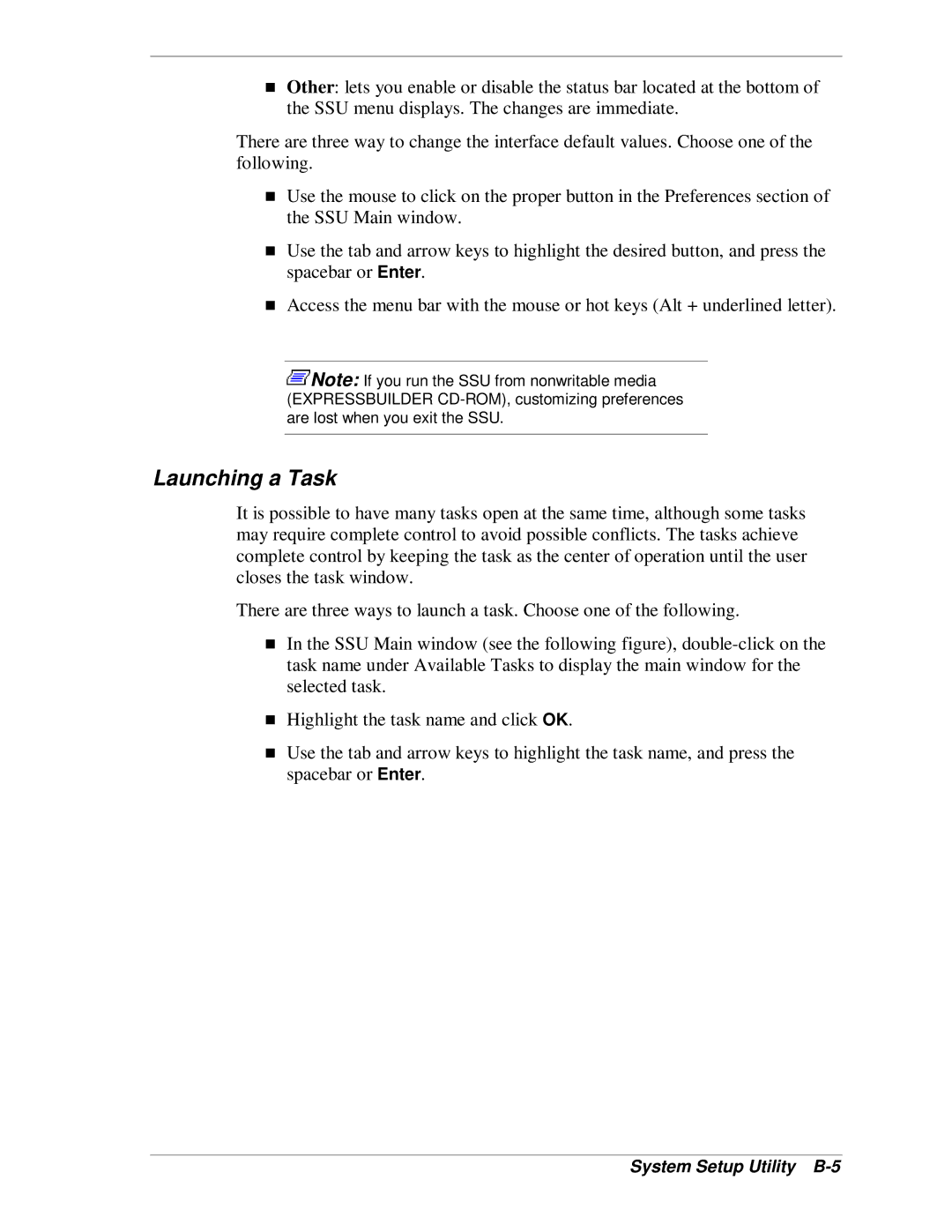 NEC MH4500 manual Launching a Task, System Setup Utility B-5 