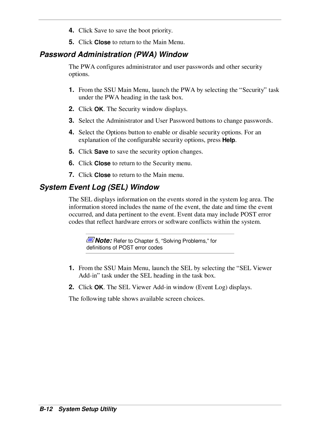 NEC MH4500 manual Password Administration PWA Window, System Event Log SEL Window 