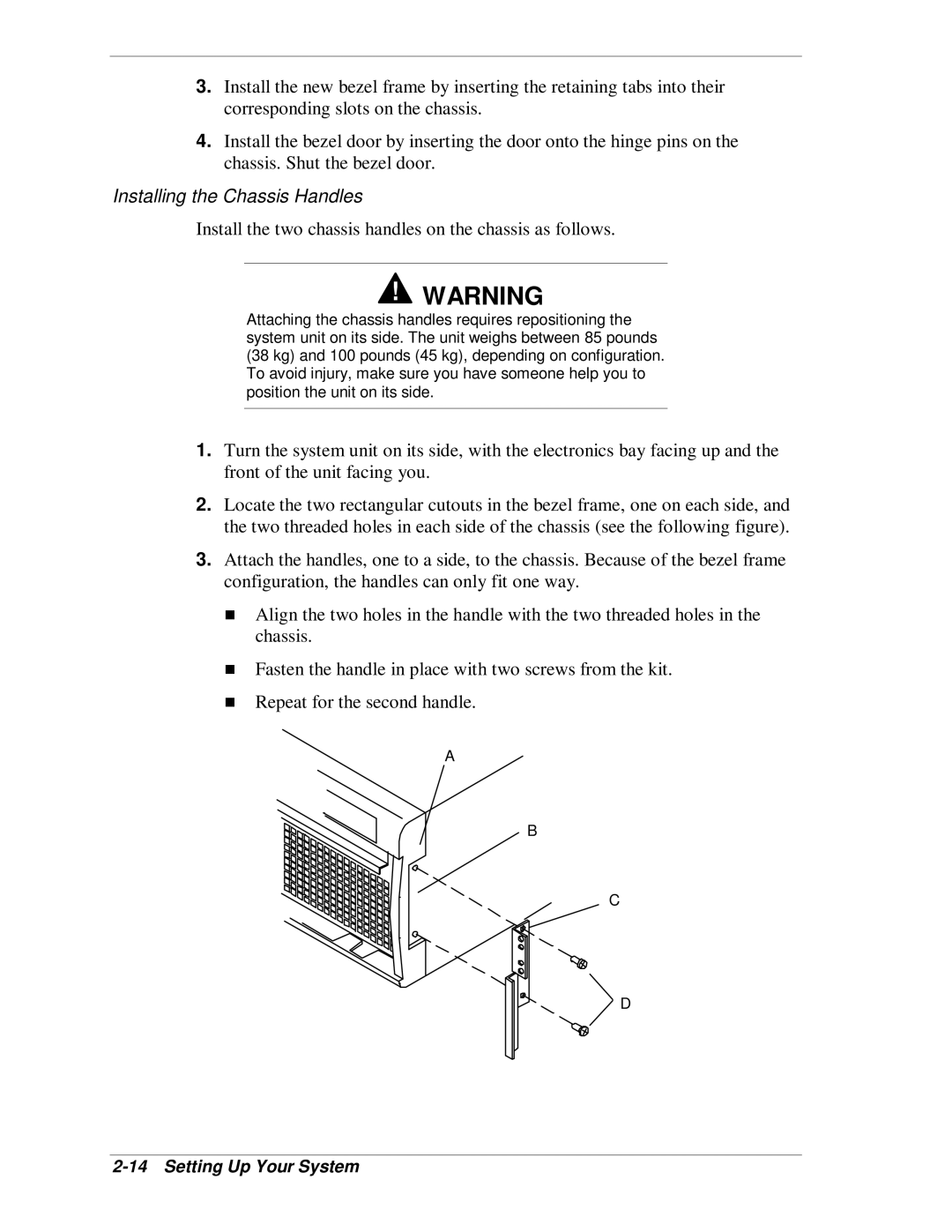 NEC MH4500 manual Installing the Chassis Handles, Install the two chassis handles on the chassis as follows 