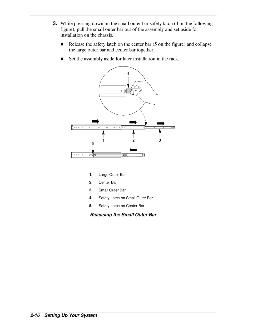 NEC MH4500 manual Releasing the Small Outer Bar Setting Up Your System 