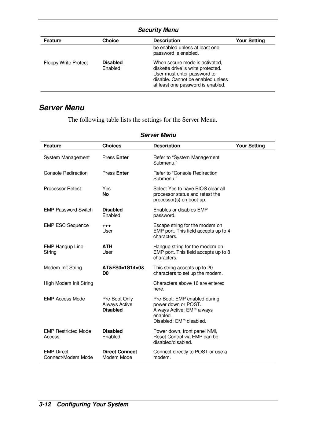 NEC MH4500 manual Server Menu, +++, AT&FS0=1S14=0, Direct Connect 