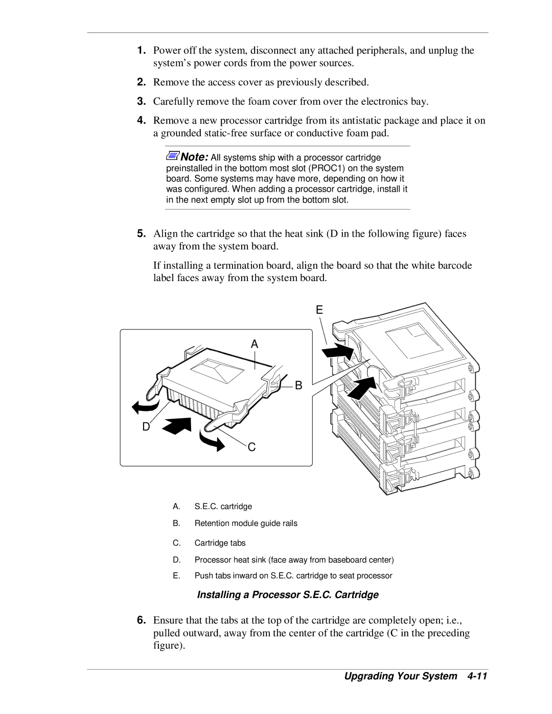 NEC MH4500 manual Installing a Processor S.E.C. Cartridge 