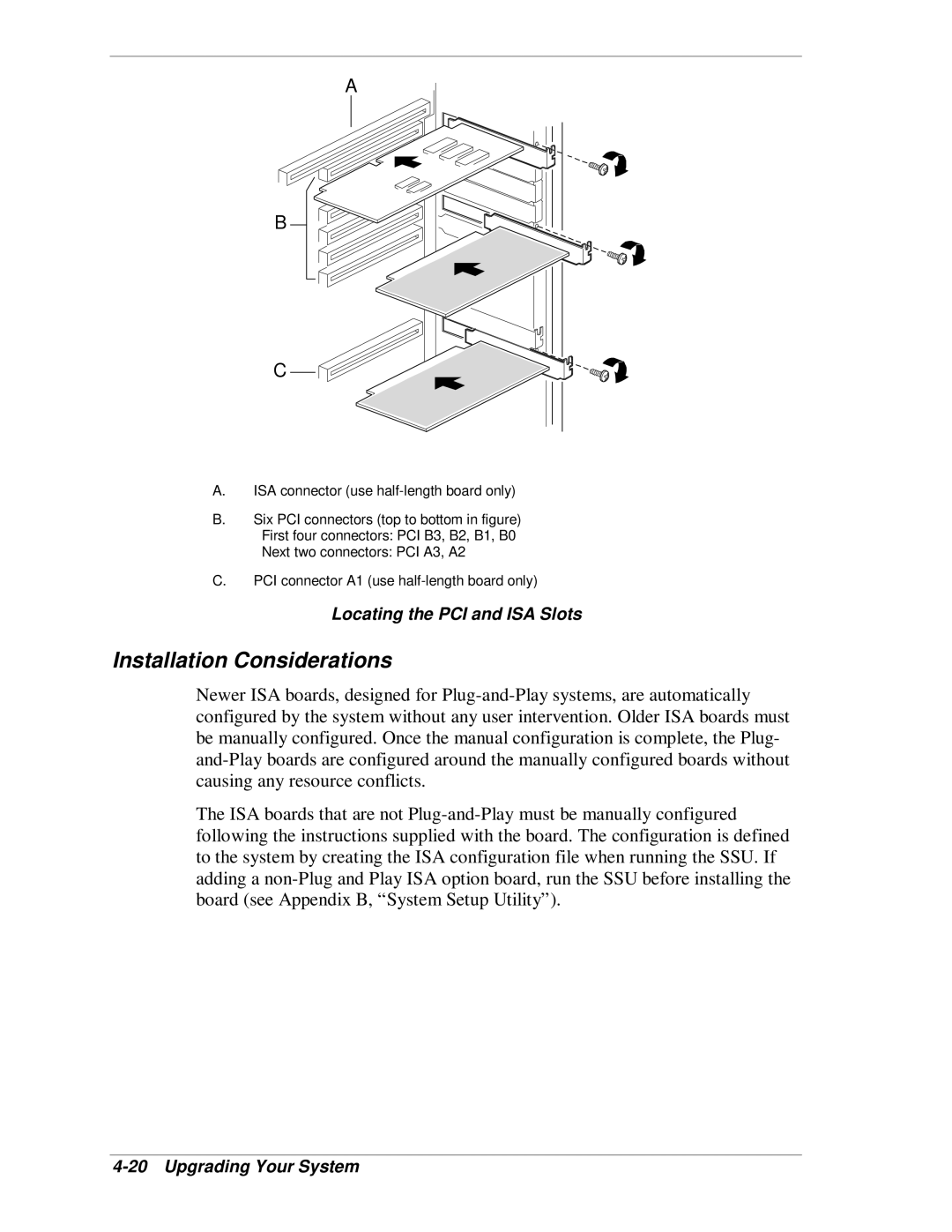 NEC MH4500 manual Installation Considerations, Locating the PCI and ISA Slots 