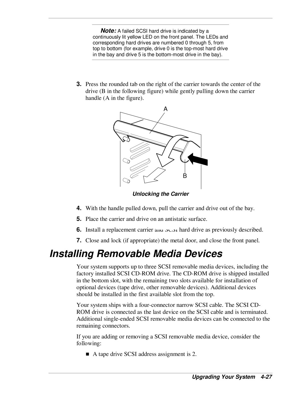 NEC MH4500 manual Installing Removable Media Devices, Unlocking the Carrier 